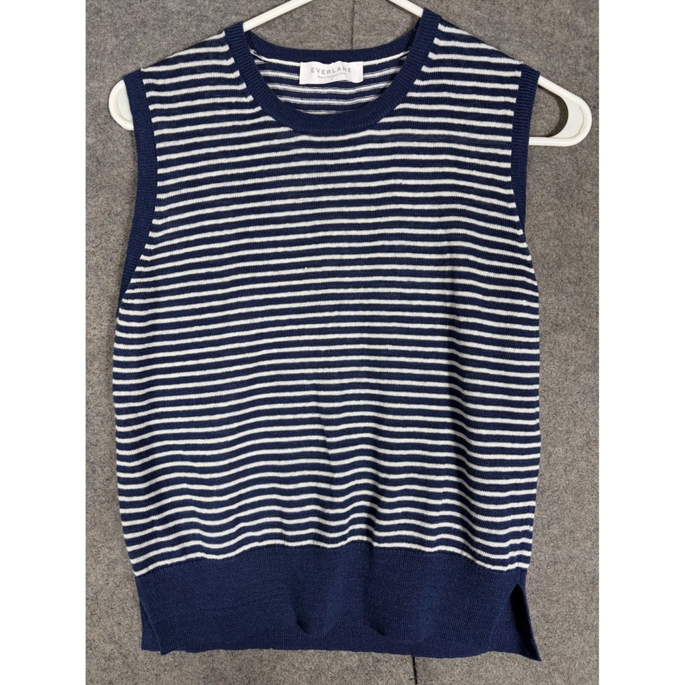 Everlane Women Navy White Striped Linen Knit Sweater Vest Sleeveless Top Small
